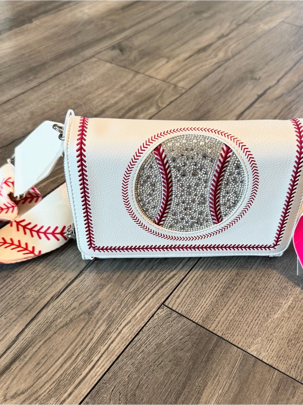 Betsey Johnson Baseball Crossbody Wallet Purse NWT Rhinestone Game Day Bag - Picture 2 of 11
